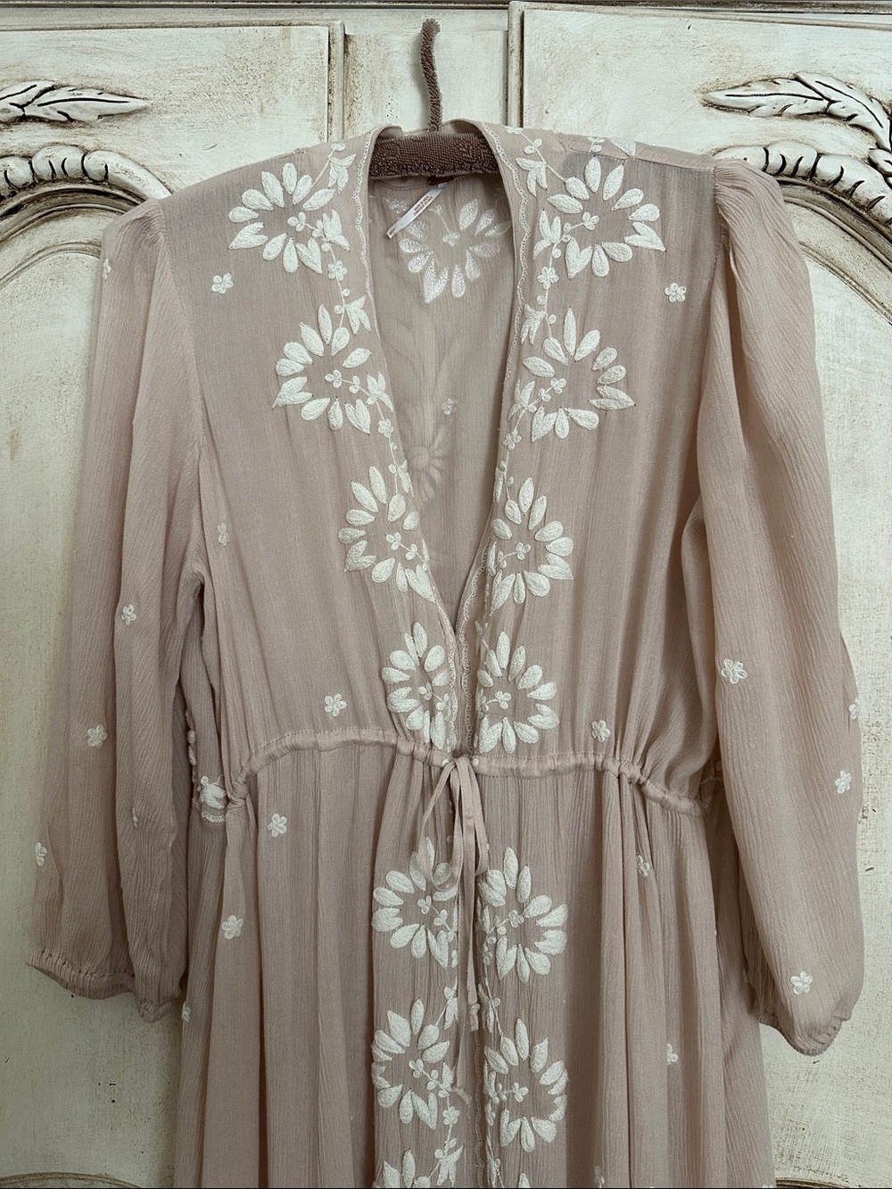 Free People Tan Maxi Dress with White Floral Embroidery - Picture 2 of 9